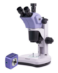 MAGUS - Bir kamerayla. Büyütme: 7–63x. Greenough optik tasarım. Trinoküler başlık, LED geçirimli ışık aydınlatıcı 5 W, LED yansıtmalı ışık oblik aydınlatıcı 3 W