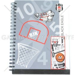  - BJK A4 Spiralli Defter Sert Kapak - Gri (Çizgili)